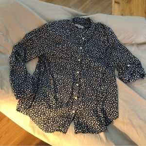 Ann Taylor Loft Navy Blue Button Up